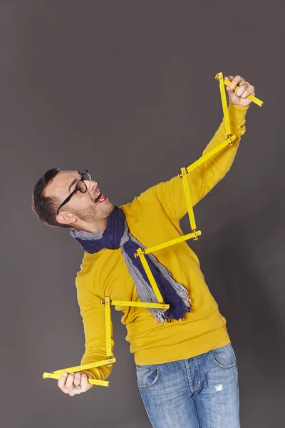 Man showing house frame concept — Stock Photo, Image