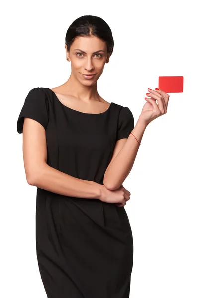 Mulher de negócios segurando cartão de crédito — Fotografia de Stock