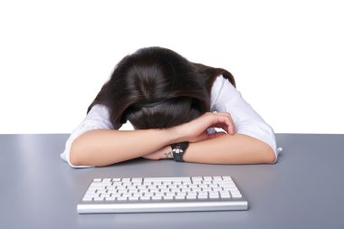 Businesswoman asleep on her laptop clipart