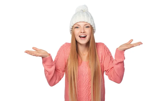 Emocionado chica sorprendida invierno Fotos de stock libres de derechos