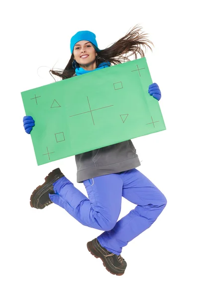 Mujer de invierno con bandera —  Fotos de Stock