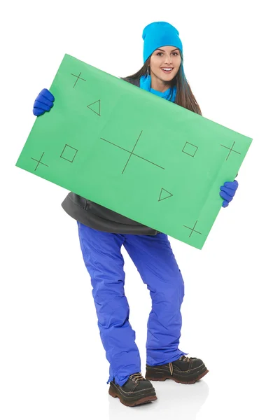 Mujer de invierno con bandera — Foto de Stock