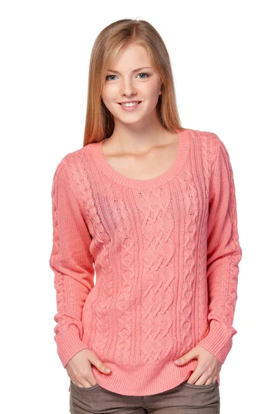 Mulher em suéter rosa — Fotografia de Stock