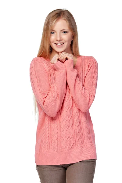 Donna in maglione rosa — Foto Stock