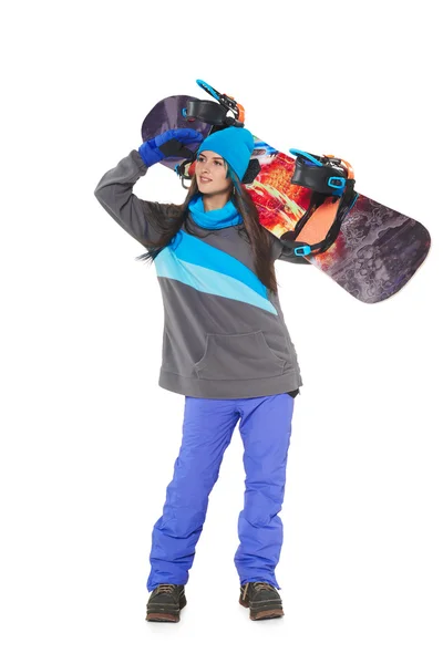 Mujer con tabla de snowboard — Foto de Stock