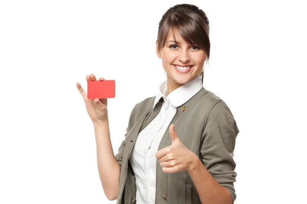 Donna d'affari in possesso di carta di credito — Foto Stock