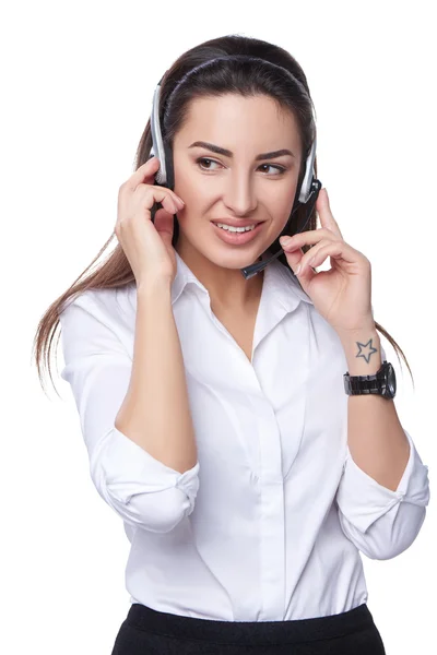 Support phone operator in headset — Stock Photo, Image