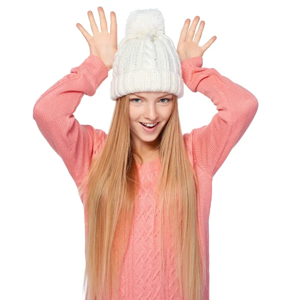 Girl gesturing imitating deer antlers — Stock Photo, Image