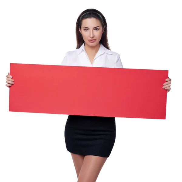 Podnikatelka drží transparent — Stock fotografie