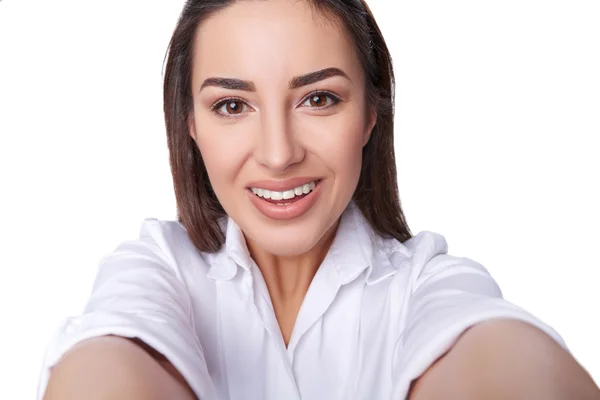 Vacker kvinna med selfie — Stockfoto