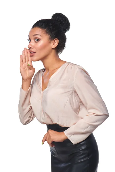 Business woman whispering gossip — Stock Photo, Image