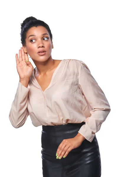 Geschäftsfrau hört Klatsch und Tratsch — Stockfoto