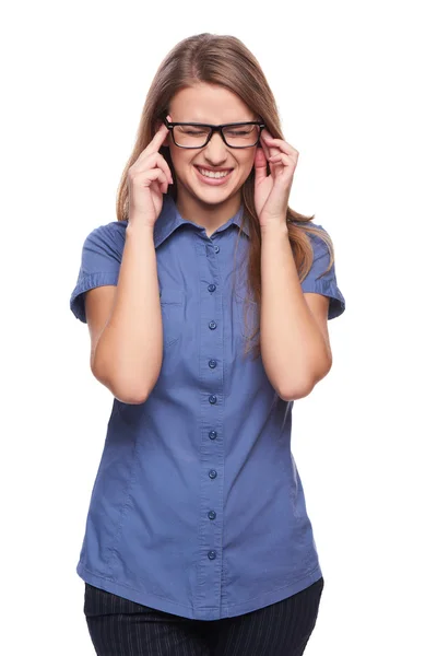 Benadrukt vrouw met een hoofdpijn — Stockfoto