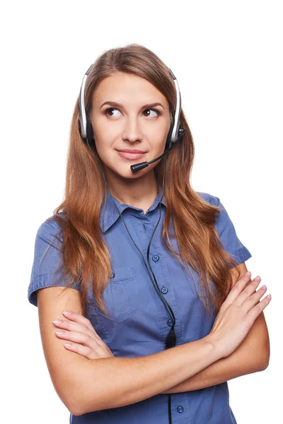Support phone operator in headset — Stock Photo, Image