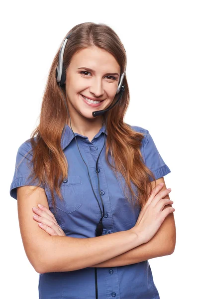 Support telefon operatör i headset — Stockfoto