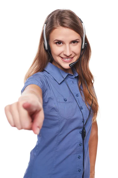 Operador de telefonía de soporte en auriculares — Foto de Stock