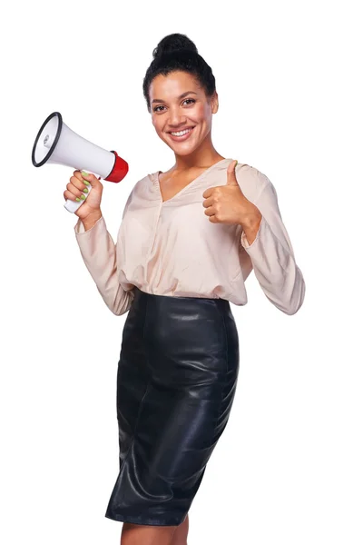 Woman hold loudspeaker — Stock Photo, Image