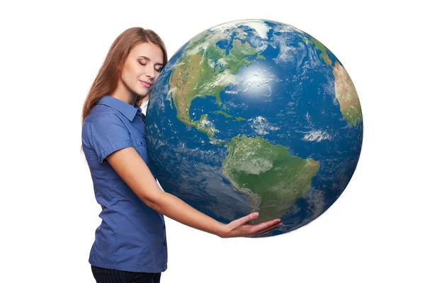 Mujer sosteniendo globo terrestre —  Fotos de Stock