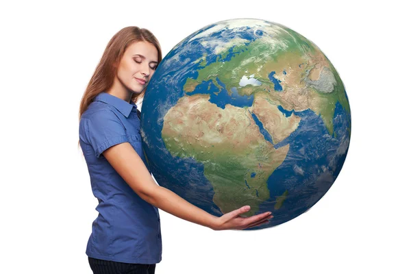 Mujer sosteniendo globo terrestre —  Fotos de Stock