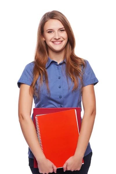 Jonge vrouw bedrijf schoolboeken — Stockfoto