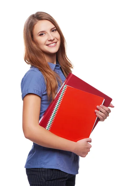 Giovane donna che tiene libri di testo — Foto Stock