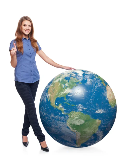 Mujer en longitud completa con globo terráqueo —  Fotos de Stock