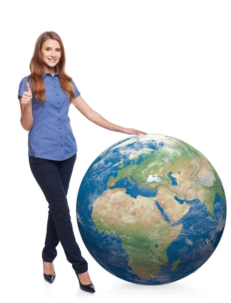 Mujer en longitud completa con globo terráqueo —  Fotos de Stock