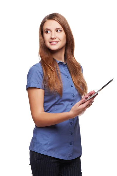 Mulher de negócios usando computador tablet digital pc — Fotografia de Stock