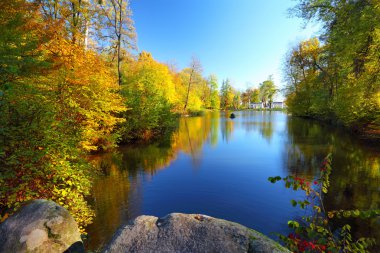Park Nehri yakınında renkli sonbahar ağaçlar