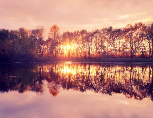 Zonsondergang op de rivier — Stockfoto