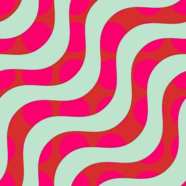 Retro 3d yeşil dalgalar kırmızı daireler örtüşen 