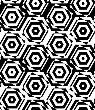 Siyah ve beyaz alternatif kareler altıgenler ile kesilmiş