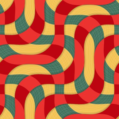 Retro 3d sarı kırmızı doku ile çakışan dalgalar