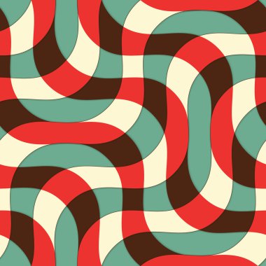 Retro 3d yeşil kırmızı ve sarı kesişen dalgalar