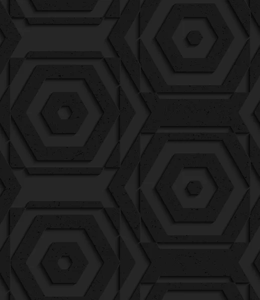 Zwarte getextureerde kunststof gestreepte zeshoeken — Stockvector