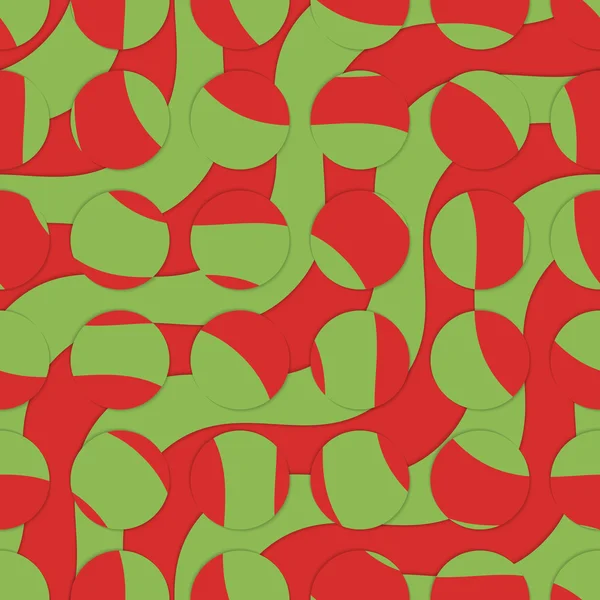 Retro 3D zöld és piros metsző körök és hullámok — Stock Vector