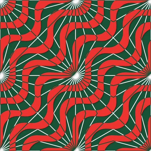 Ρετρό 3D κόκκινο πράσινο κύματα και ακτίνες — Διανυσματικό Αρχείο