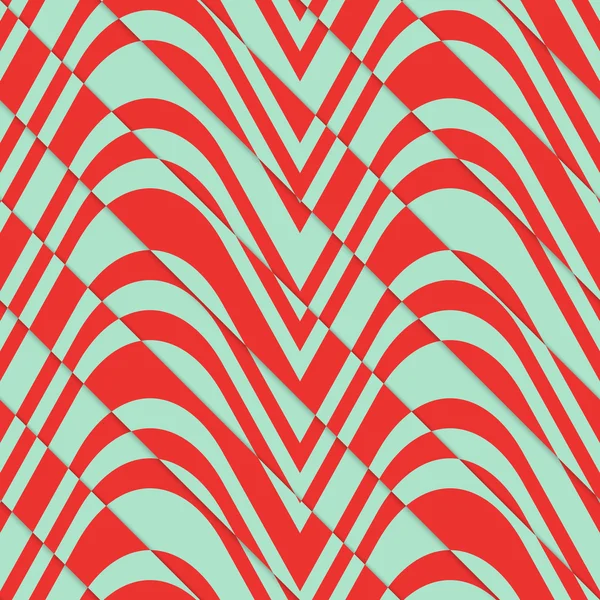 Ретро 3D выпуклые красные и зеленые волны по диагонали — стоковый вектор