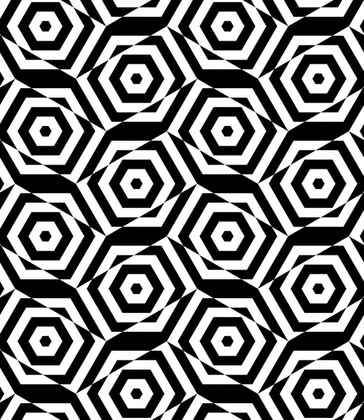 Черно-белые чередующиеся прямоугольники прорезаны через шестиугольники — стоковый вектор