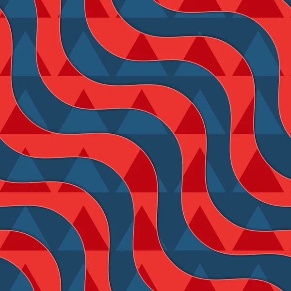 Retro 3D röda och blå vågor med överliggande trianglar — Stock vektor