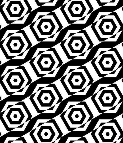 Black and white alternating rectangles cut through hexagons diag — Stock Vector