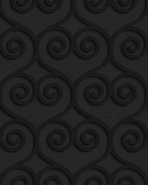 Black textured plastic swirly hearts in slim grid — Stock Vector