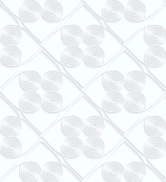 Filigraan wit papier cirkels met offset binnen vierkantjes — Stockvector