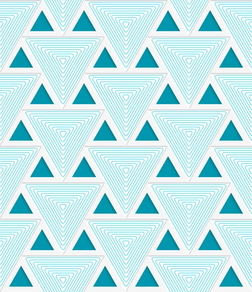 Colored 3D blue striped triangles with grid — Stock Vector