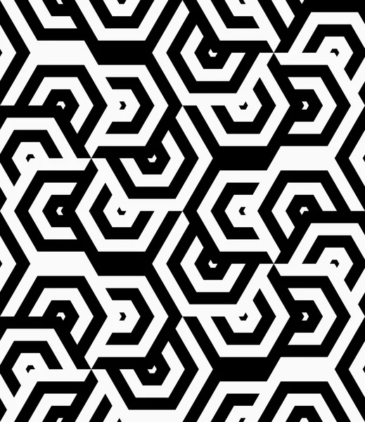 Zwart-wit gestreept gedraaid overlappende zeshoeken — Stockvector