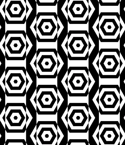 Черно-белые чередующиеся прямоугольники прорезаны через шестиугольник — стоковый вектор