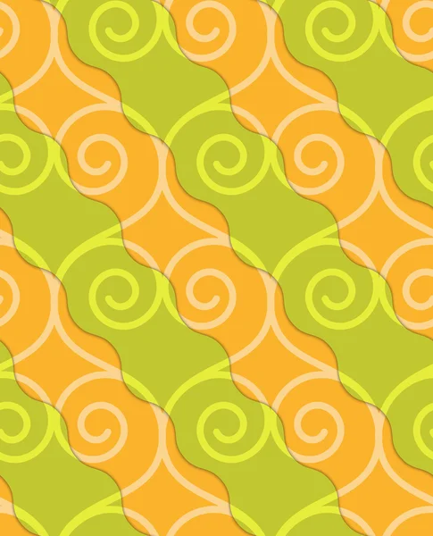 Retro 3D green and orange swirly hearts — Stock Vector