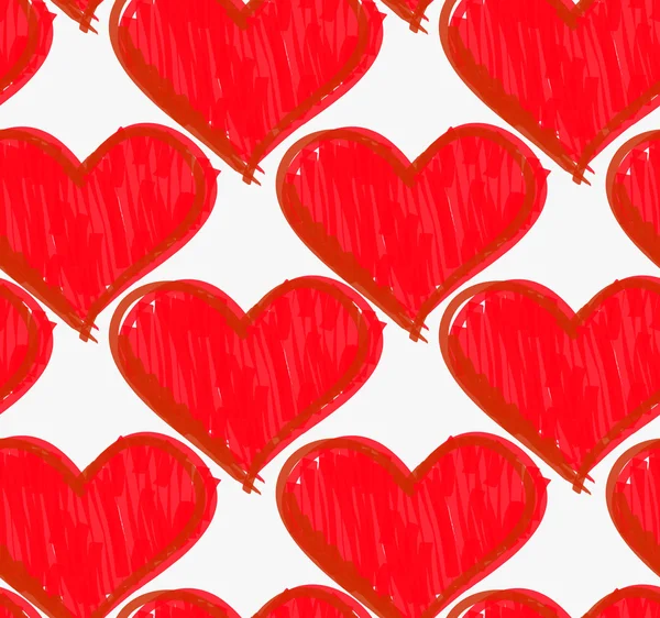 A jelölővel rajzolt piros vonalkázott szívek — Stock Vector