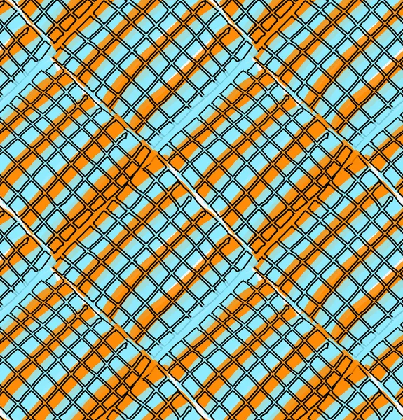 Художественный цвет кисти синий оранжевый клетчатый квадрат — стоковый вектор