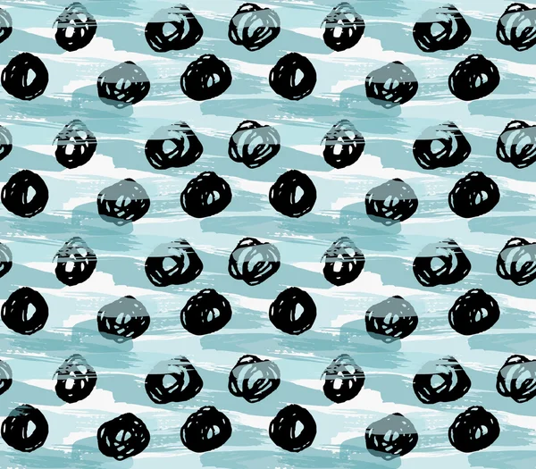 Color artístico cepillado textura azul y círculos negros — Vector de stock